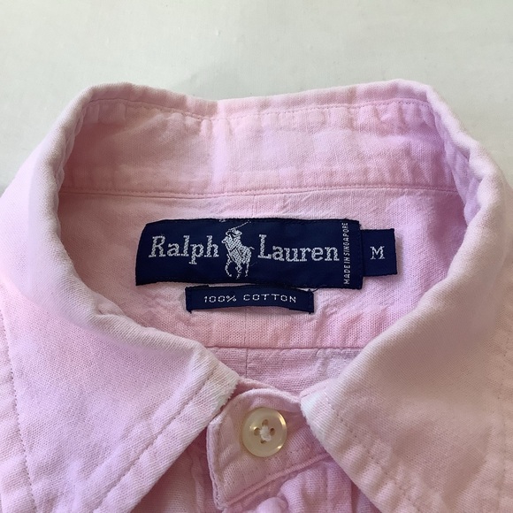 Vintage Ralph Lauren Pink Button Down S/S Shirt Medium Small Pony Preppy College - Picture 2 of 6